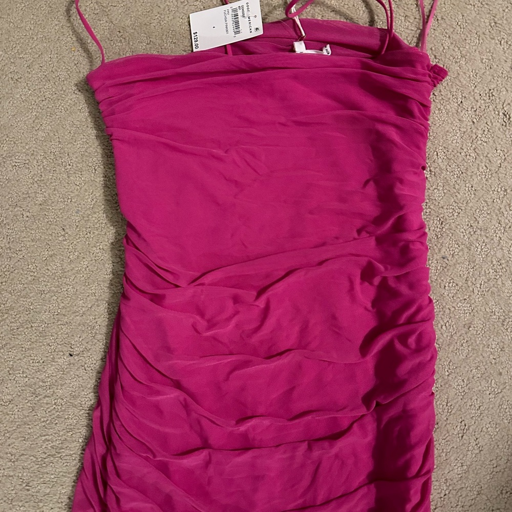 Good American Ruched Hot Pink Dress